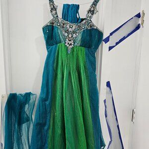 Net dress with leggings